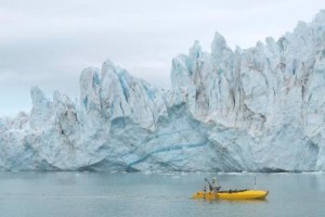Photo of the "jet yak" by one of Greenland's glaciers