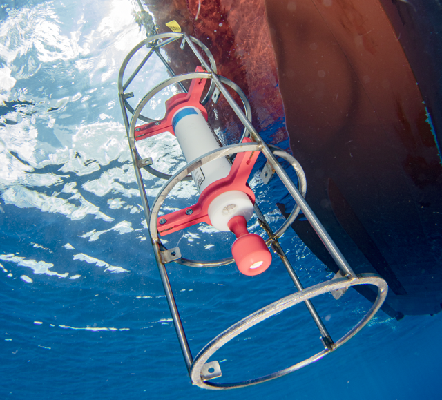 Underwater photo deployment of RBR CTD in a cage