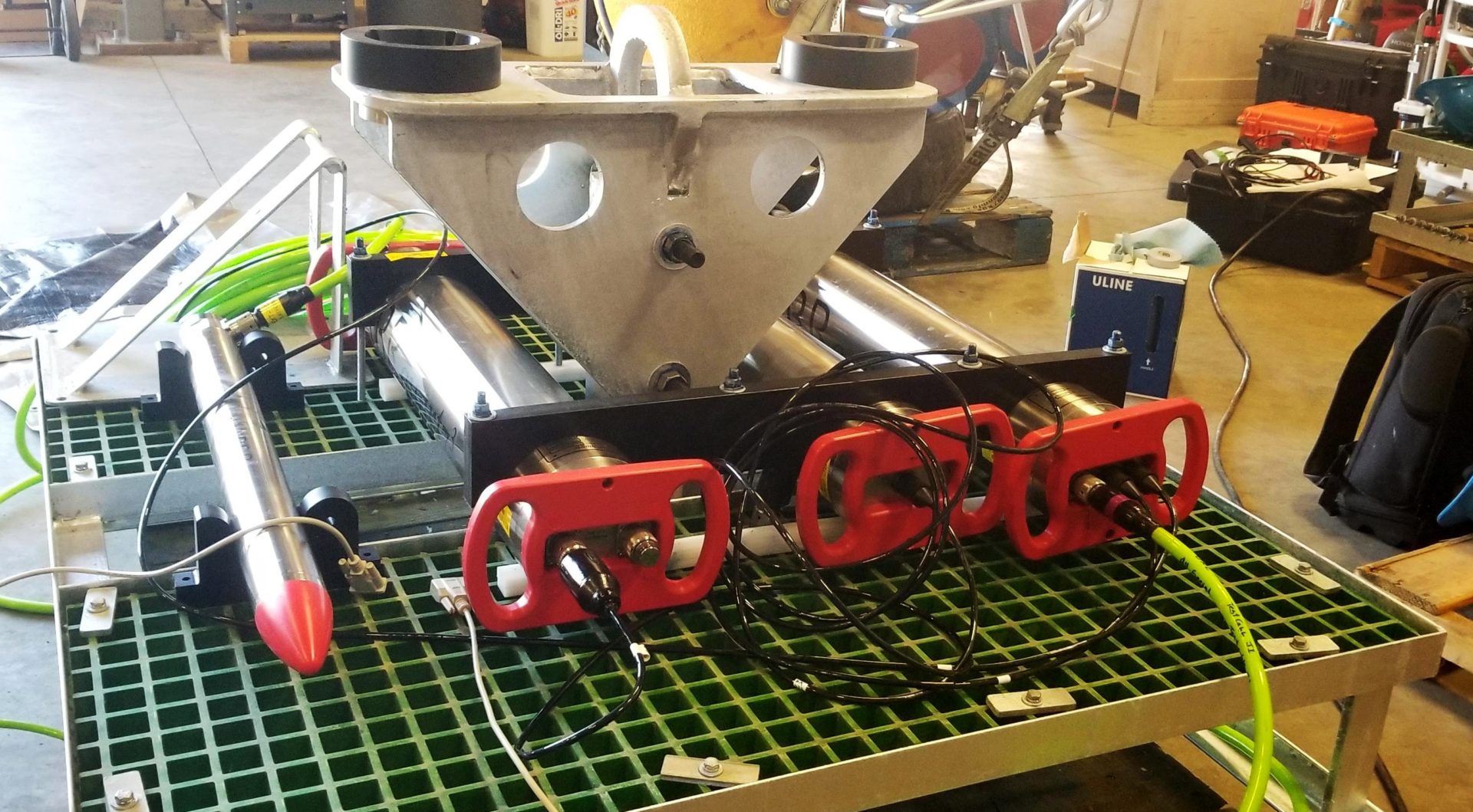 Instruments mounted on seafloor frame.