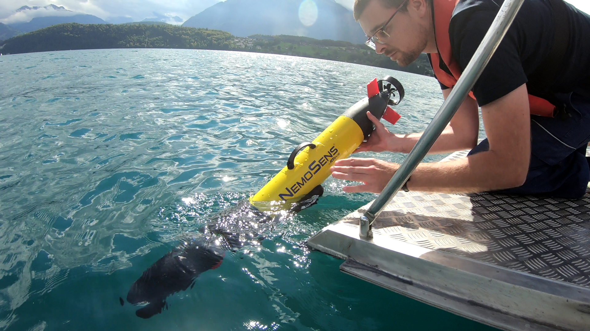 The NemoSens AUV is deployed by one person from a platform.